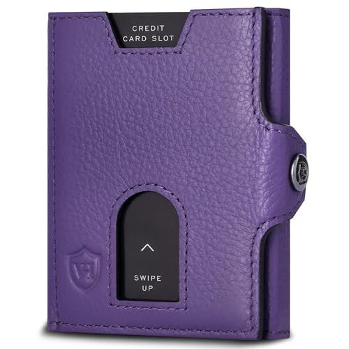 VON HEESEN Slim Wallet mit XL Münzfach & RFID Schutz - Leder Geldbörse Herren klein - Mini Geldbeutel Damen Portmonee - Kartenetui Echtleder Karten Portemonnaie - Kreditkartenetui Violet von VON HEESEN