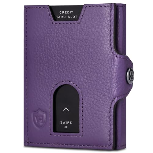 VON HEESEN Slim Wallet mit XL Münzfach & RFID Schutz - Leder Geldbörse Herren klein - Mini Geldbeutel Damen Portmonee - Kartenetui Echtleder Karten Portemonnaie - Kreditkartenetui Violet von VON HEESEN