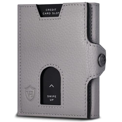 VON HEESEN Slim Wallet mit XL Münzfach & RFID Schutz - Leder Geldbörse Herren klein - Mini Geldbeutel Damen Portmonee - Kartenetui Echtleder Karten Portemonnaie - Kreditkartenetui Grau von VON HEESEN