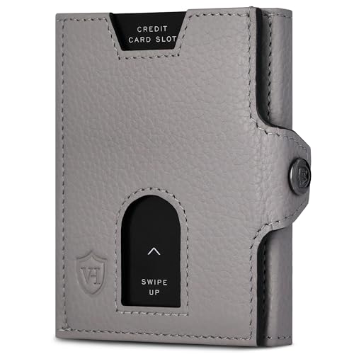 VON HEESEN Slim Wallet mit XL Münzfach & RFID Schutz - Leder Geldbörse Herren klein - Mini Geldbeutel Damen Portmonee - Kartenetui Echtleder Karten Portemonnaie - Kreditkartenetui Grau von VON HEESEN