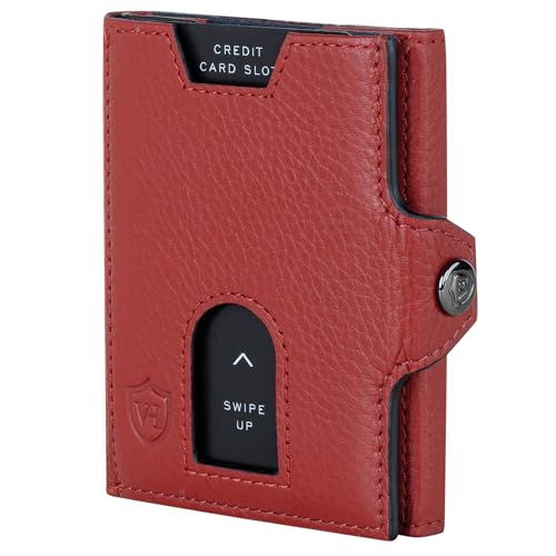 VON HEESEN Slim Wallet mit XL Münzfach & RFID Schutz - Leder Geldbörse Herren klein - Mini Geldbeutel Damen Portmonee - Kartenetui Echtleder Karten Portemonnaie - Kreditkartenetui Rot von VON HEESEN