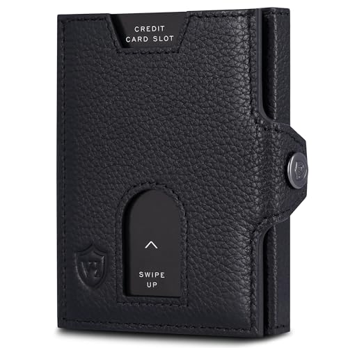 VON HEESEN Slim Wallet mit XXL Münzfach & RFID-Schutz - Leder Geldbeutel - Mini Geldbörse für Herren und Damen - Kartenetui Echtleder Karten Portemonnaie klein - Kreditkartenetui Schwarz von VON HEESEN