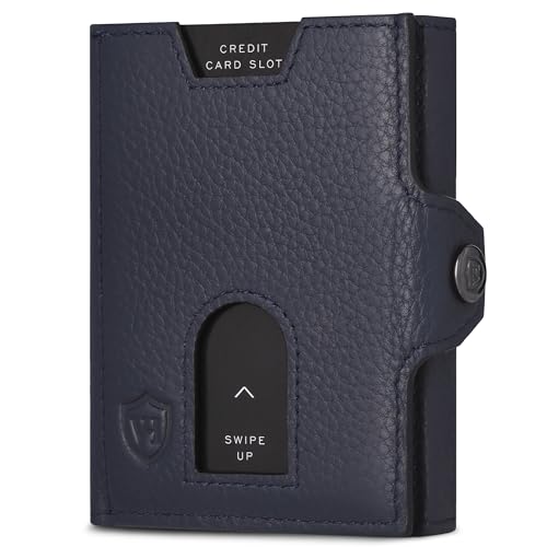 VON HEESEN Slim Wallet mit XXL Münzfach & RFID-Schutz - Leder Geldbeutel - Mini Geldbörse für Herren und Damen - Kartenetui Echtleder Karten Portemonnaie klein - Kreditkartenetui Blau von VON HEESEN