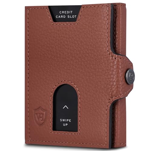 VON HEESEN Slim Wallet mit XXL Münzfach & RFID-Schutz - Leder Geldbeutel - Mini Geldbörse für Herren und Damen - Kartenetui Echtleder Karten Portemonnaie klein - Kreditkartenetui Cognac-Braun von VON HEESEN