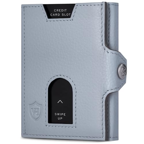 VON HEESEN Slim Wallet mit XXL Münzfach & RFID-Schutz - Leder Geldbeutel - Mini Geldbörse für Herren und Damen - Kartenetui Echtleder Karten Portemonnaie klein - Kreditkartenetui Hellblau von VON HEESEN