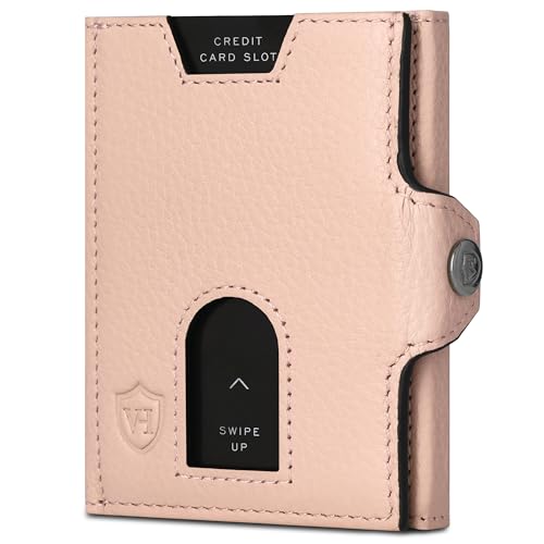 VON HEESEN Slim Wallet mit XXL Münzfach & RFID-Schutz - Leder Geldbeutel - Mini Geldbörse für Herren und Damen - Kartenetui Echtleder Karten Portemonnaie klein - Kreditkartenetui Rose von VON HEESEN