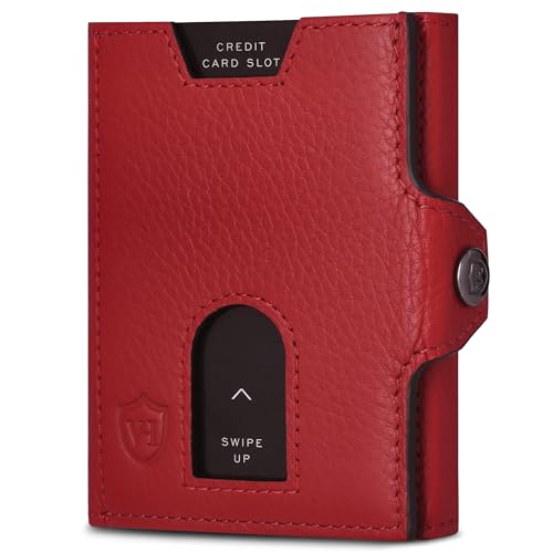 VON HEESEN Slim Wallet mit XXL Münzfach & RFID-Schutz - Leder Geldbeutel - Mini Geldbörse für Herren und Damen - Kartenetui Echtleder Karten Portemonnaie klein - Kreditkartenetui Rot von VON HEESEN
