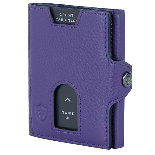 VON HEESEN Slim Wallet mit XXL Münzfach & RFID-Schutz - Leder Geldbeutel - Mini Geldbörse für Herren und Damen - Kartenetui Echtleder Karten Portemonnaie klein - Kreditkartenetui Violet von VON HEESEN