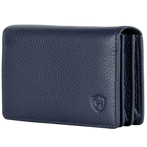 VON HEESEN® Visitenkartenetui Leder mit RFID-Schutz - Platz für 50 Visitenkarten - 6 Fächer - Visitenkarten Etuis - Geschenk für Damen & Herren (Dunkelblau) von VON HEESEN