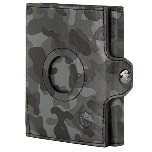 VON HEESEN Airtag Slim Wallet mit Münzfach & RFID-Schutz - Airtag Portmonee Herren klein aus echtem Leder - Mini Geldbörse - Kreditkartenetui Kartenetui - Portemonnaie Geldbeutel (Camouflage) von VON HEESEN