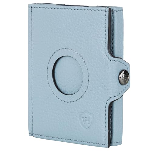 VON HEESEN Airtag Slim Wallet mit Münzfach & RFID-Schutz - Airtag Portmonee Herren klein aus echtem Leder - Mini Geldbörse - Kreditkartenetui Kartenetui - Portemonnaie Geldbeutel (Hellblau) von VON HEESEN