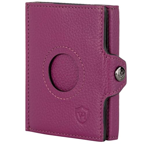 VON HEESEN Airtag Slim Wallet mit Münzfach & RFID-Schutz - Airtag Portmonee Herren klein aus echtem Leder - Mini Geldbörse - Kreditkartenetui Kartenetui - Portemonnaie Geldbeutel (Pink) von VON HEESEN