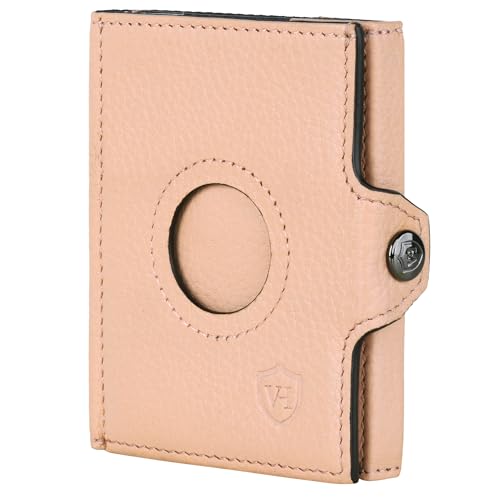 VON HEESEN Airtag Slim Wallet mit Münzfach & RFID-Schutz - Airtag Portmonee Herren klein aus echtem Leder - Mini Geldbörse - Kreditkartenetui Kartenetui - Portemonnaie Geldbeutel (Rose) von VON HEESEN