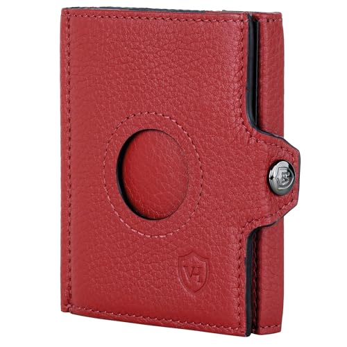 VON HEESEN Airtag Slim Wallet mit Münzfach & RFID-Schutz - Airtag Portmonee Herren klein aus echtem Leder - Mini Geldbörse - Kreditkartenetui Kartenetui - Portemonnaie Geldbeutel (Rot) von VON HEESEN