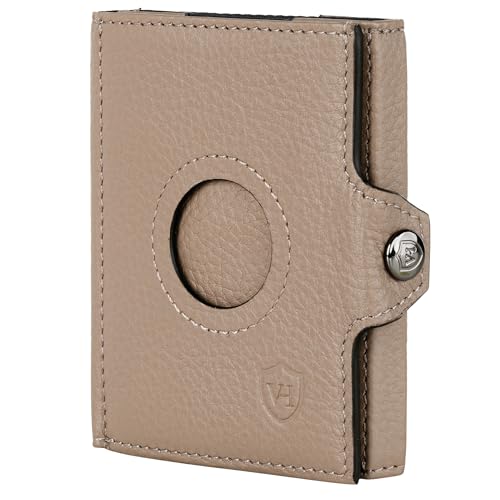 VON HEESEN Airtag Slim Wallet mit Münzfach & RFID-Schutz - Airtag Portmonee Herren klein aus echtem Leder - Mini Geldbörse - Kreditkartenetui Kartenetui - Portemonnaie Geldbeutel (Taupe) von VON HEESEN