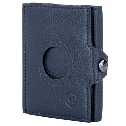 VON HEESEN Airtag Slim Wallet mit XXL Münzfach & RFID-Schutz - Airtag Portmonee Herren klein aus echtem Leder - Mini Geldbörse - Kreditkartenetui Kartenetui - Portemonnaie Geldbeutel (Blau) von VON HEESEN