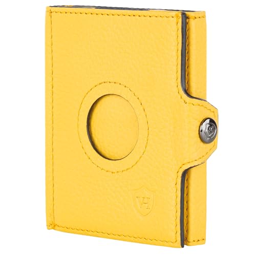 VON HEESEN Airtag Slim Wallet mit XXL Münzfach & RFID-Schutz - Airtag Portmonee Herren klein aus echtem Leder - Mini Geldbörse - Kreditkartenetui Kartenetui - Portemonnaie Geldbeutel (Gelb) von VON HEESEN