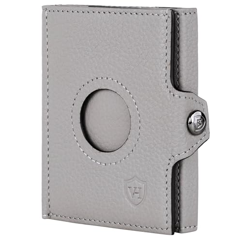 VON HEESEN Airtag Slim Wallet mit XXL Münzfach & RFID-Schutz - Airtag Portmonee Herren klein aus echtem Leder - Mini Geldbörse - Kreditkartenetui Kartenetui - Portemonnaie Geldbeutel (Grau) von VON HEESEN