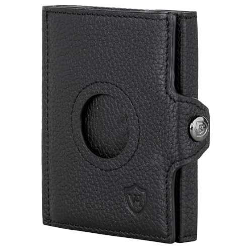 VON HEESEN Airtag Slim Wallet mit Münzfach & RFID-Schutz - Airtag Portmonee Herren klein aus echtem Leder - Mini Geldbörse - Kreditkartenetui Kartenetui - Portemonnaie Geldbeutel (Schwarz) von VON HEESEN