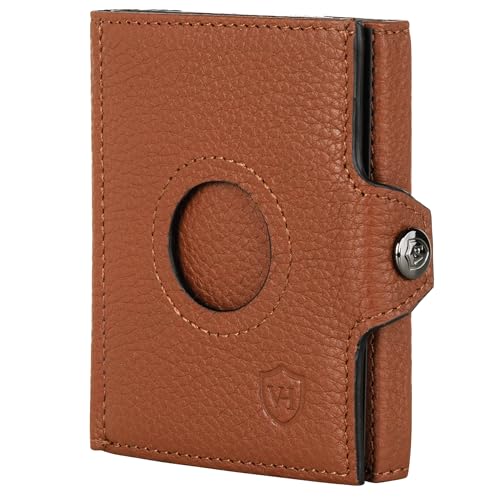 VON HEESEN Airtag Slim Wallet mit XL Münzfach & RFID-Schutz - Airtag Portmonee Herren klein aus echtem Leder - Mini Geldbörse - Kreditkartenetui Kartenetui - Portemonnaie Geldbeutel (Cognac-Braun) von VON HEESEN