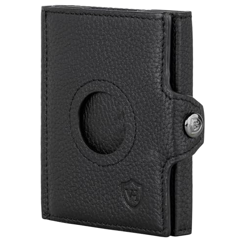 VON HEESEN Airtag Slim Wallet mit XL Münzfach & RFID-Schutz - Airtag Portmonee Herren klein aus echtem Leder - Mini Geldbörse - Kreditkartenetui Kartenetui - Portemonnaie Geldbeutel (Schwarz) von VON HEESEN