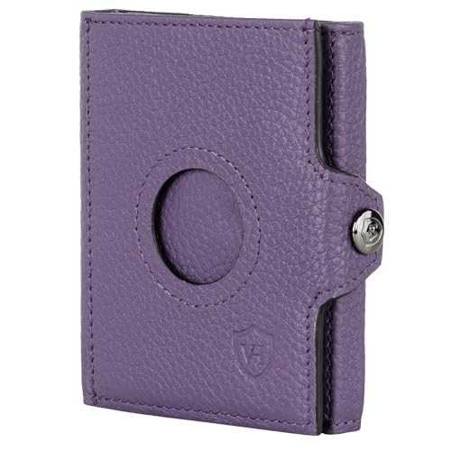VON HEESEN Airtag Slim Wallet mit XL Münzfach & RFID-Schutz - Airtag Portmonee Herren klein aus echtem Leder - Mini Geldbörse - Kreditkartenetui Kartenetui - Portemonnaie Geldbeutel (Violet) von VON HEESEN
