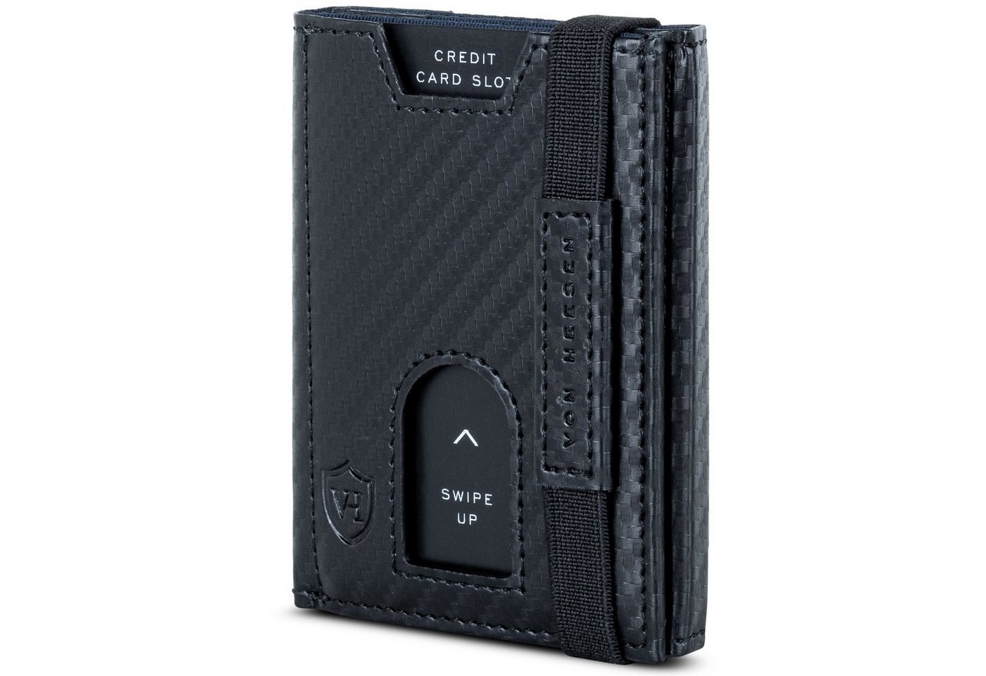 VON HEESEN Geldbörse Whizz Wallet mit RFID-Schutz und 6 Kartenfächer (Carbon-Schwarz), Slim Wallet Geldbeutel Portemonnaie inkl. RFID-Schutz & Geschenkbox von VON HEESEN