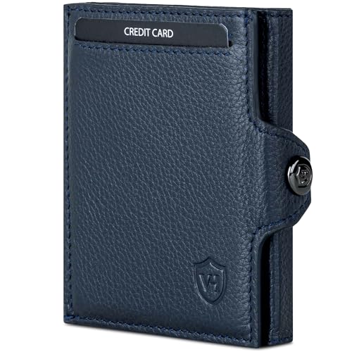 VON HEESEN Slim Wallet mit Münzfach & RFID-Schutz - Mini Geldbörse Herren & Damen - Kartenetui Kreditkartenetui - Portmonee Geldbeutel Portemonnaie klein (Blau) von VON HEESEN