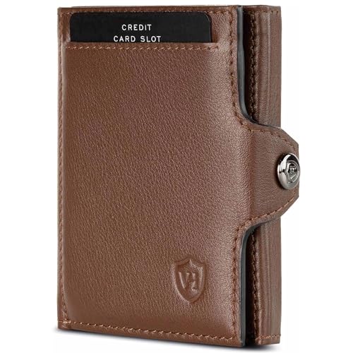 VON HEESEN Slim Wallet mit RFID-Schutz - Mini Geldbörse Herren & Damen klein - Kreditkartenetui Kartenetui - Geldbeutel Portmonee Portemonnaie klein (Braun) von VON HEESEN