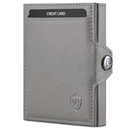 VON HEESEN Slim Wallet mit XL Münzfach & RFID-Schutz - Mini Geldbörse Herren & Damen - Kartenetui Geldklammer Kreditkartenetui - Portmonee Geldbeutel Portemonnaie klein (Grau) von VON HEESEN