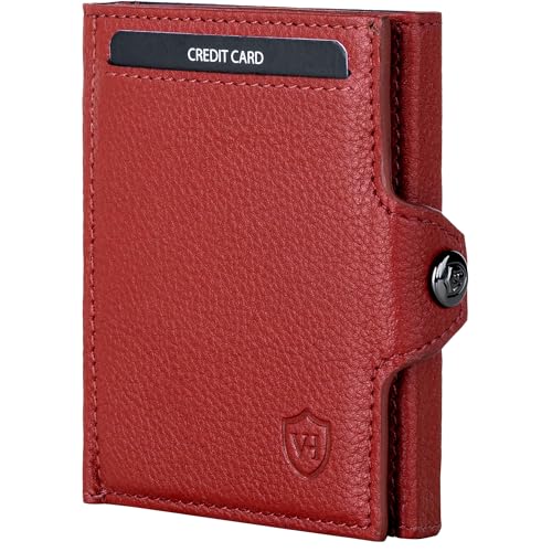 VON HEESEN Slim Wallet mit Münzfach & RFID-Schutz - Mini Geldbörse Herren & Damen - Kartenetui Kreditkartenetui - Portmonee Geldbeutel Portemonnaie klein (Rot) von VON HEESEN