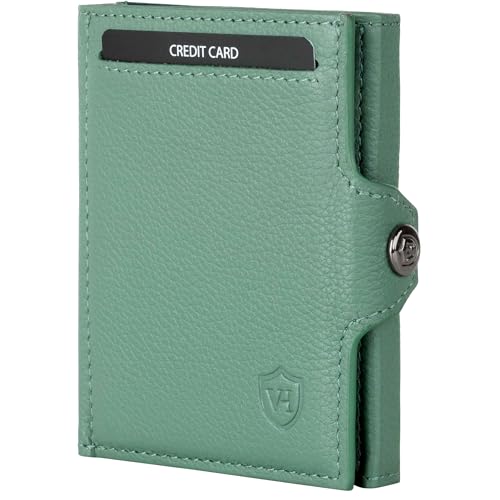 VON HEESEN Slim Wallet mit Münzfach & RFID-Schutz - Mini Geldbörse Herren & Damen - Kartenetui Kreditkartenetui - Portmonee Geldbeutel Portemonnaie klein (Türkis Silver-Pine) von VON HEESEN