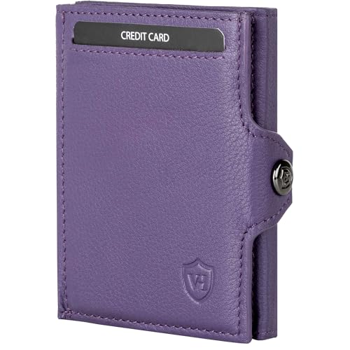 VON HEESEN Slim Wallet mit Münzfach & RFID-Schutz - Mini Geldbörse Herren & Damen - Kartenetui Kreditkartenetui - Portmonee Geldbeutel Portemonnaie klein (Violet) von VON HEESEN