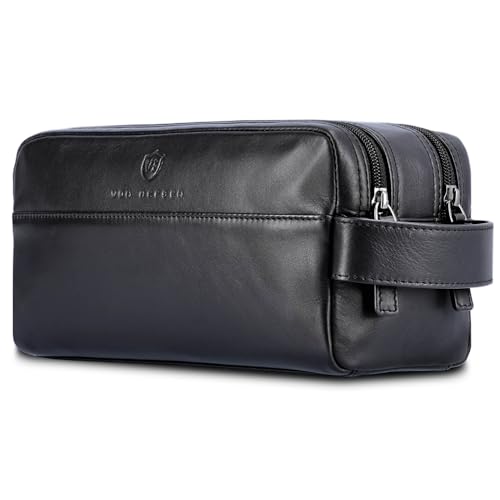 VON HEESEN Kulturbeutel Leder Kulturtasche für Herren & Damen - Echtleder Necessaire ideal zum Reisen - Waschtasche und Kosmetiktasche mit Zwei Hauptfächern schwarz, groß VON HEESEN Kulturbeutel Leder Kulturtasche für Herren & Damen - Echtleder Necessaire ideal zum Reisen - Waschtasche und Kosmetiktasche mit Zwei Hauptfächern schwarz, groß von VON HEESEN