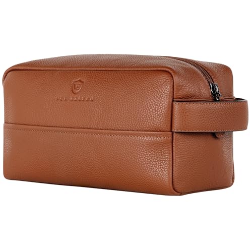 VON HEESEN Kulturbeutel Leder Kulturtasche für Herren & Damen - Echtleder Necessaire ideal zum Reisen - Waschtasche und Kosmetiktasche mit einem Hauptfach Cognac-braun, groß von VON HEESEN