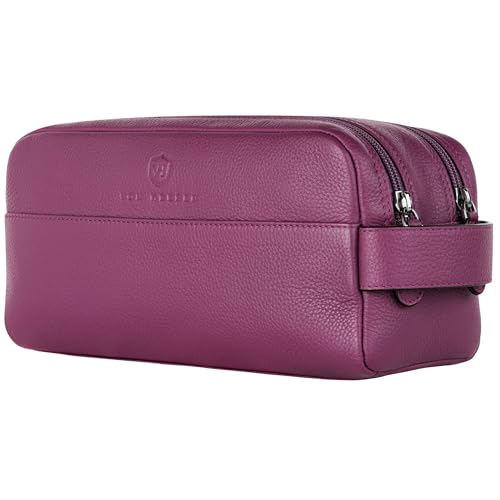 VON HEESEN Kulturbeutel Leder Kulturtasche für Herren & Damen - Echtleder Necessaire ideal zum Reisen - Waschtasche und Kosmetiktasche mit Zwei Hauptfächern pink, groß von VON HEESEN