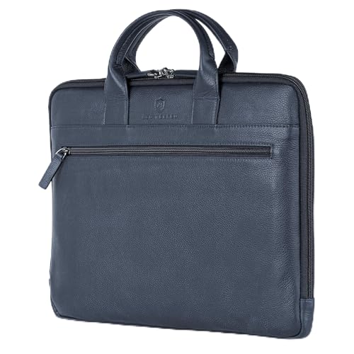 VON HEESEN Leder Aktentasche Laptoptasche bis 16 Zoll aus hochwertigem Nappa-Leder (Blau) von VON HEESEN