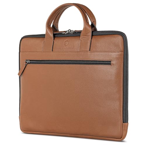 VON HEESEN Leder Aktentasche Laptoptasche bis 16 Zoll aus hochwertigem Nappa-Leder (Cognac) von VON HEESEN