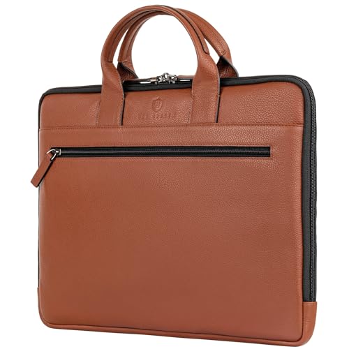 VON HESSEN Laptoptasche aus echtem Nappa-Leder bis 16 Zoll - Aktentasche Herren & Damen - Luxuriöse Echtleder Arbeitstasche für Büro & Alltag - Laptop Hülle in Cognac-Braun von VON HEESEN