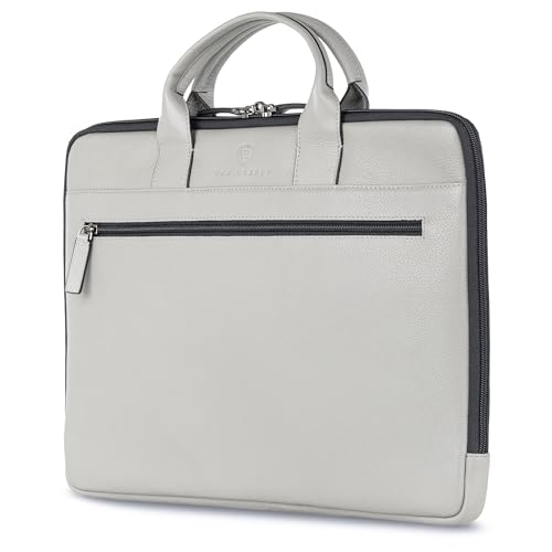 VON HEESEN Leder Aktentasche Laptoptasche bis 16 Zoll aus hochwertigem Nappa-Leder (Grau) von VON HEESEN