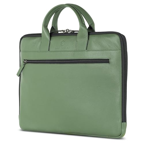 VON HEESEN Leder Aktentasche Laptoptasche bis 16 Zoll aus hochwertigem Nappa-Leder (Grün) von VON HEESEN