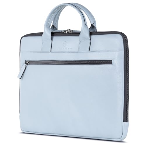 VON HEESEN Leder Aktentasche Laptoptasche bis 16 Zoll aus hochwertigem Nappa-Leder (Hellblau) von VON HEESEN