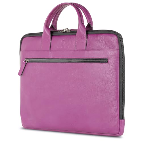 VON HEESEN Leder Aktentasche Laptoptasche bis 16 Zoll aus hochwertigem Nappa-Leder (Pink) von VON HEESEN