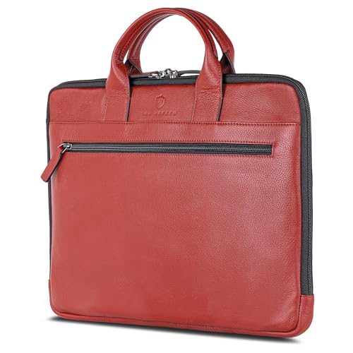 VON HEESEN Leder Aktentasche Laptoptasche bis 16 Zoll aus hochwertigem Nappa-Leder (Rot) von VON HEESEN