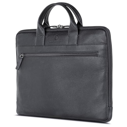 VON HEESEN Leder Aktentasche Laptoptasche bis 16 Zoll aus hochwertigem Nappa-Leder (Schwarz) von VON HEESEN