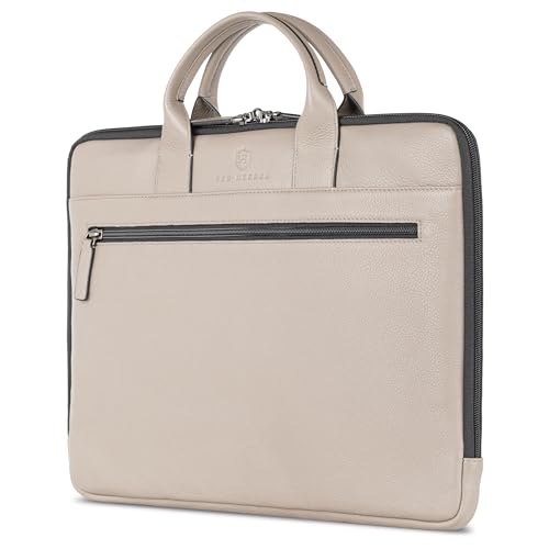 VON HEESEN Leder Aktentasche Laptoptasche bis 16 Zoll aus hochwertigem Nappa-Leder (Taupe) von VON HEESEN