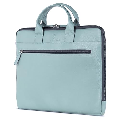 VON HEESEN Leder Aktentasche Laptoptasche bis 16 Zoll aus hochwertigem Nappa-Leder (Türkis (Silver Pine) von VON HEESEN