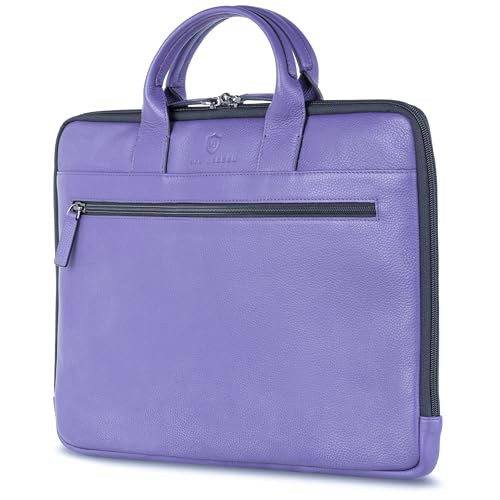 VON HEESEN Leder Aktentasche Laptoptasche bis 16 Zoll aus hochwertigem Nappa-Leder (Violet) von VON HEESEN