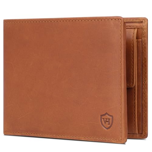 VON HEESEN Leder Geldbörse RFID Schutz I Echtleder Geldbeutel für Damen & Herren I Portemonnaie Brieftasche Wallet Portmonee (Cognac Waxy) von VON HEESEN