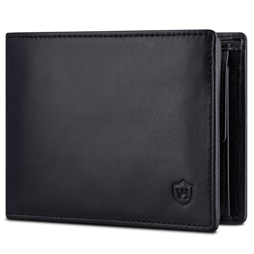 VON HEESEN Leder Geldbörse RFID Schutz I Echtleder Geldbeutel für Damen & Herren I Portemonnaie Brieftasche Wallet Portmonee (Schwarz Glatt) von VON HEESEN